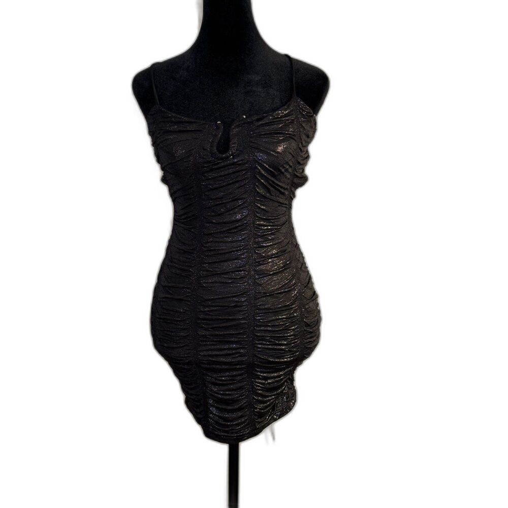 Windsor Black Glitter Ruched Bodycon Mini Dress — Sparkly and Fitted